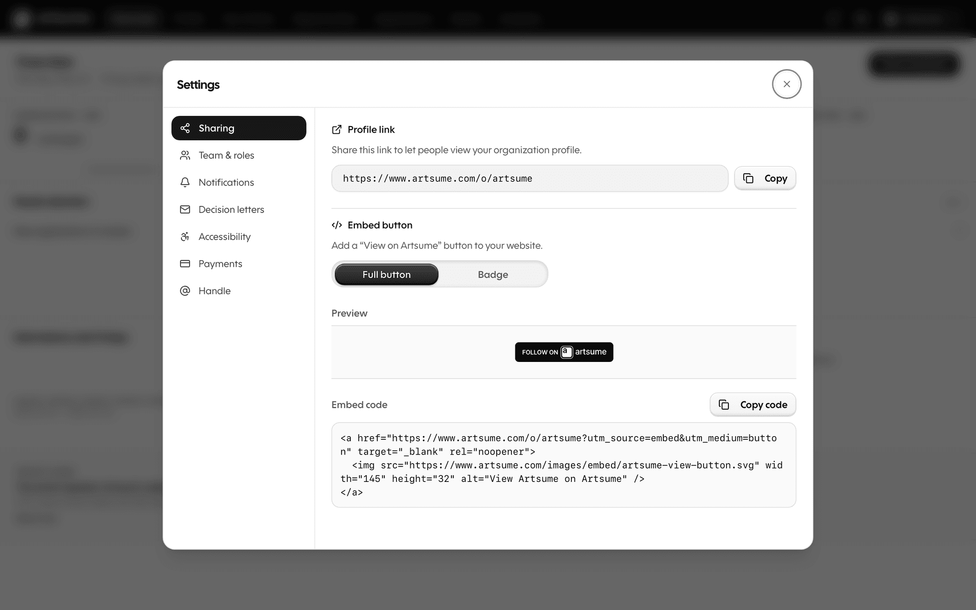 The new settings modal
