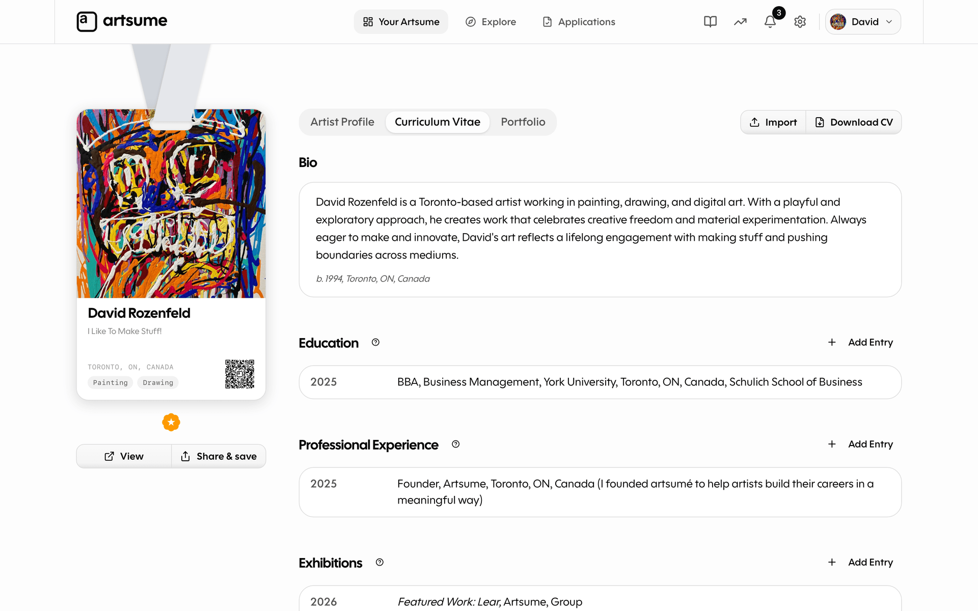 The Curriculum Vitae tab