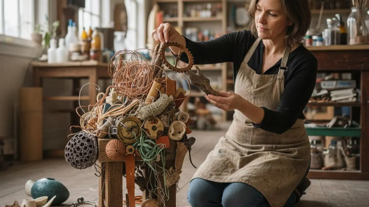 Artist teaching a studio art class to students as supplemental income